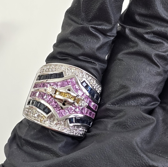 Designer Behzad Sarhady 14K White Gold Multi-Color Gemstone & Diamond Ring - Picture 7 of 14